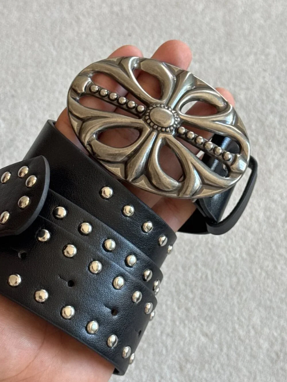 Black Studded Filigree Cross Belt